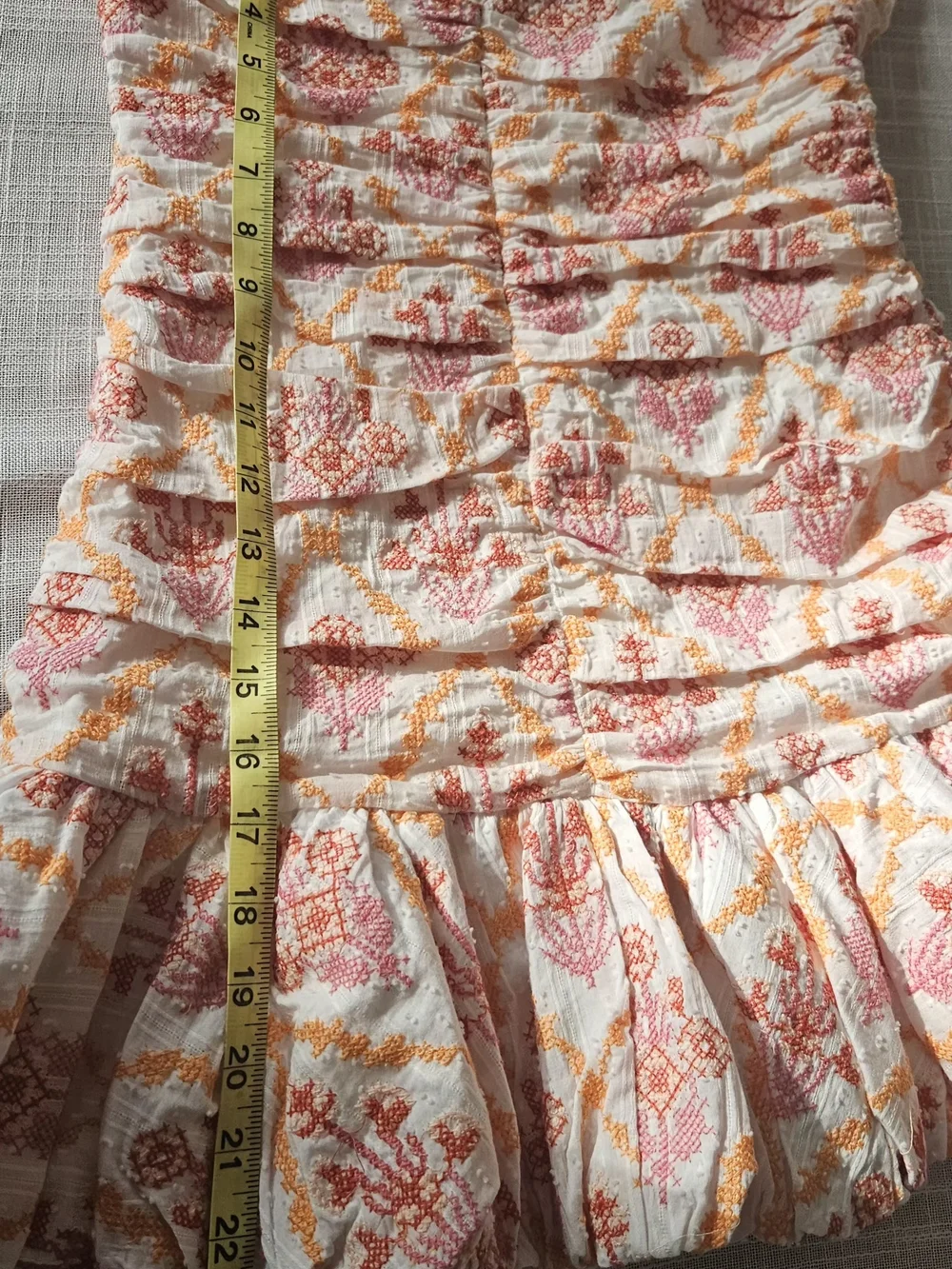 HELLO MOLLY Embroidered Strapless Ruched Mini Dress Size M Cotton Pink Orange - Picture 11 of 16